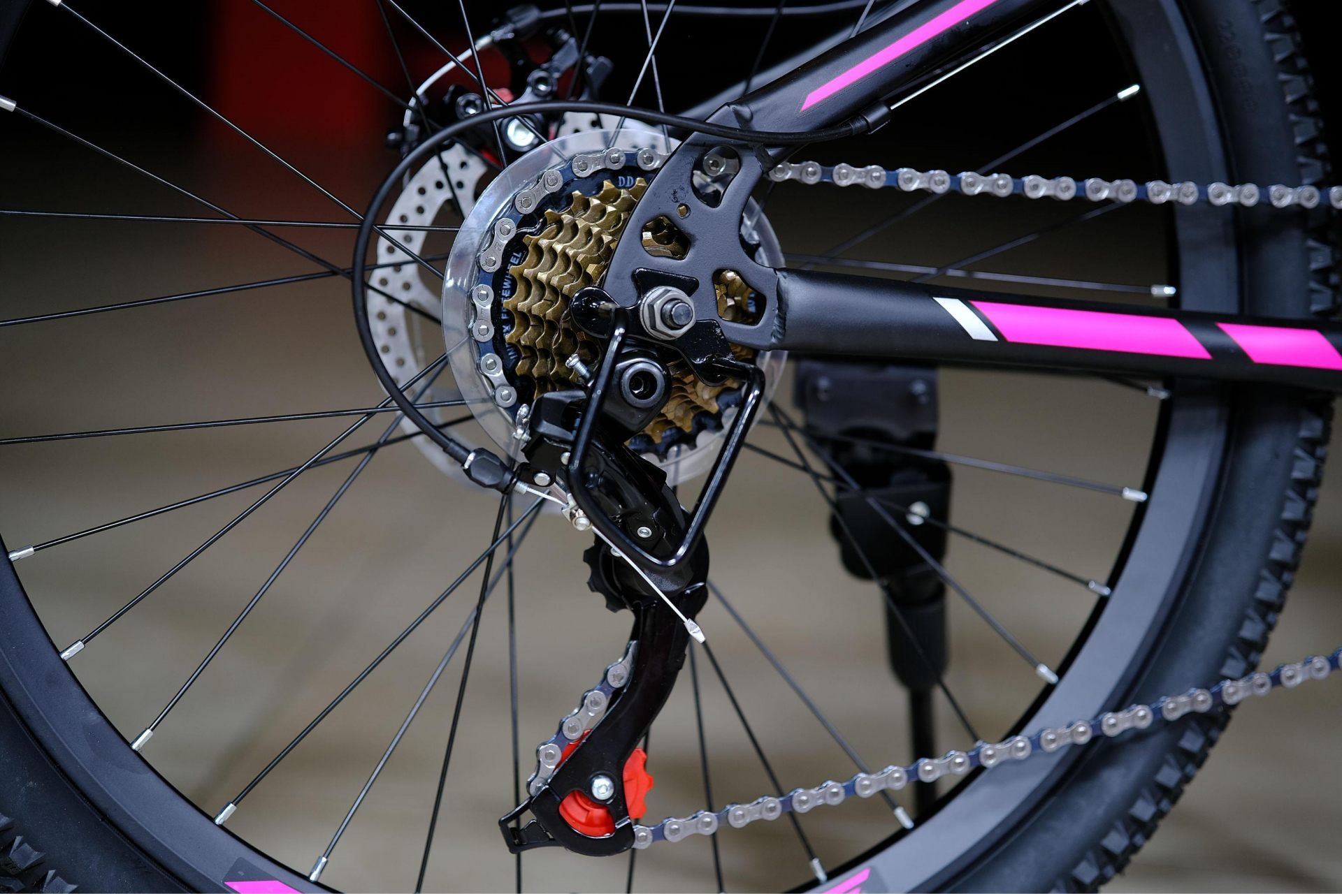 Задний переключатель Shiming TZ (аналог Shimano TZ500) HOKE Steel WAY 24 матовый чёрный-розовый