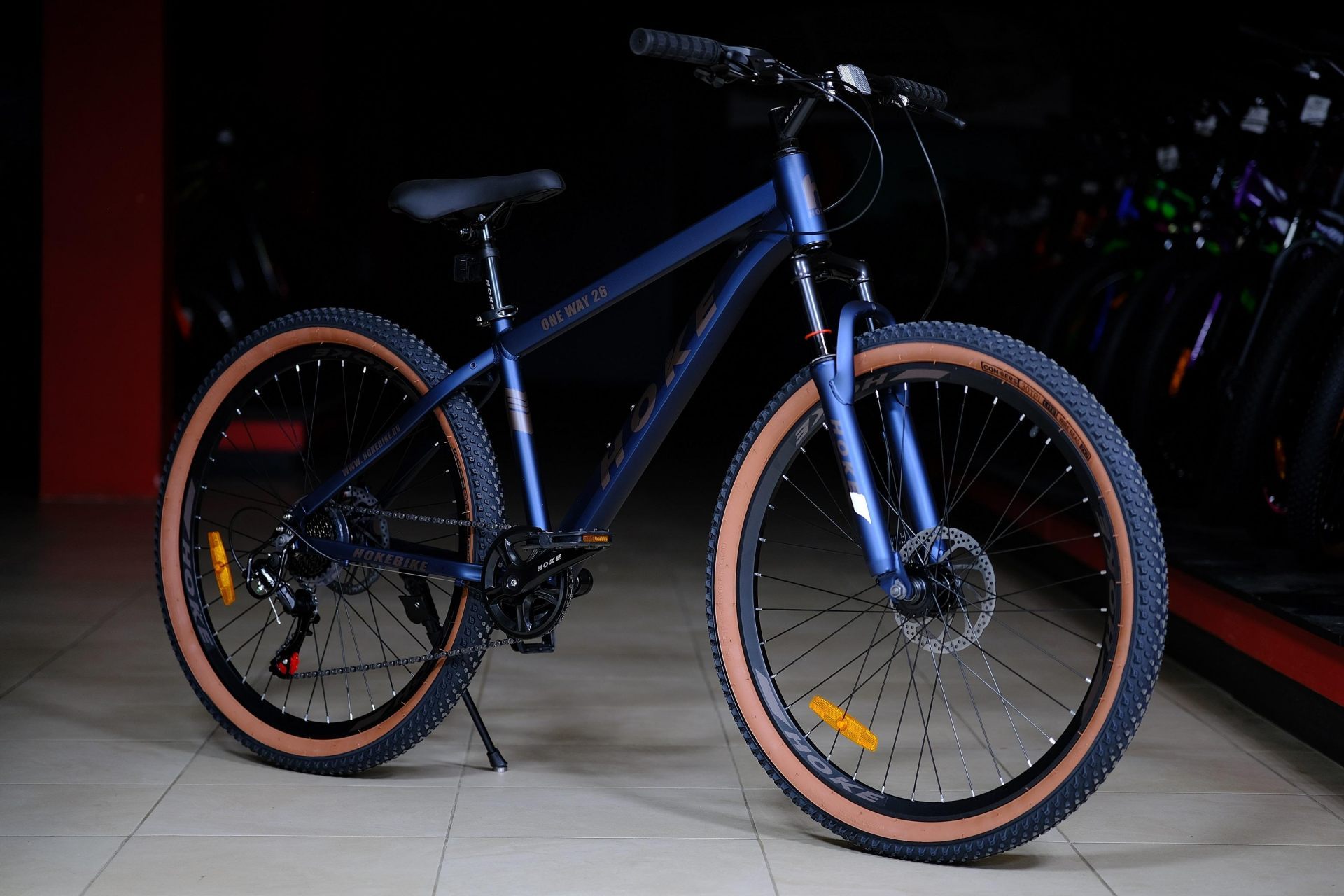 Обод 26 ALLOY двойной высокий, втулки стальные на промподшипниках HOKE ONE WAY 26 матовый синий-коричневый